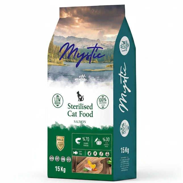 Mystic Adult Cat Food Sterilised Salmon Low Grain Super Premium – Hrană uscată pentru pisici sterilizate, cu Somon 15 kg
