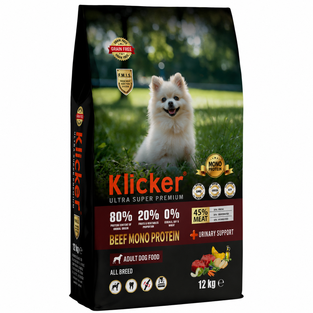 Klicker Adult Beef - Hrană uscată fără cereale pentru câini adulți, cu Vită / Mono Proteină 12 kg