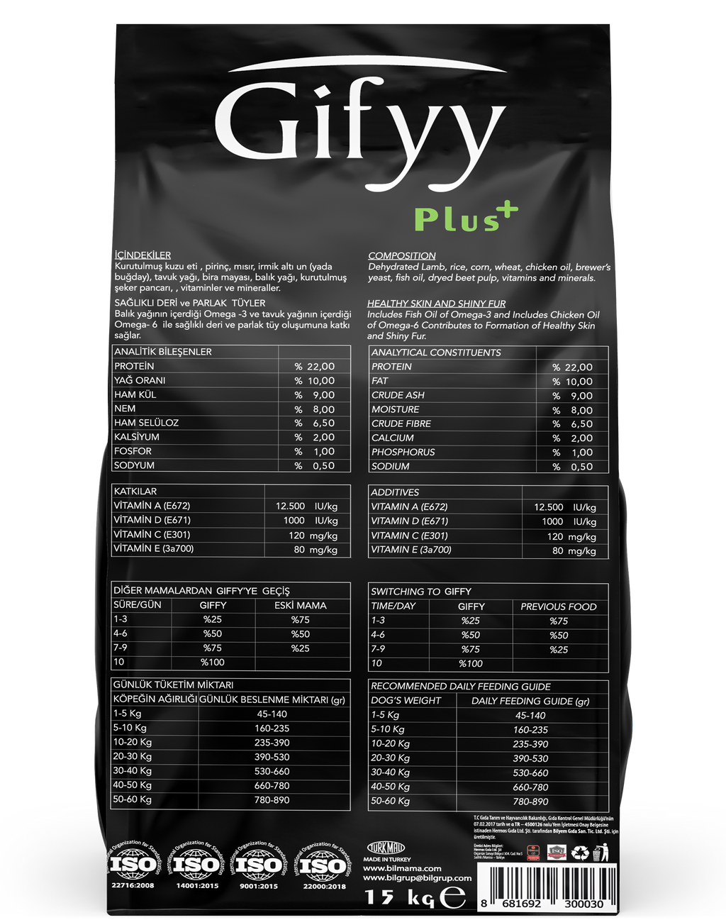 Gifyy Adult Dog Food Lamb and Rice – Hrană uscată pentru câini adulți, cu Miel și Orez (15 kg)