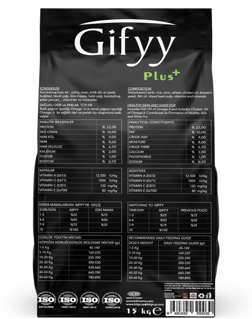 Gifyy Adult Dog Food Lamb and Rice – Hrană uscată pentru câini adulți, cu Miel și Orez (15 kg)