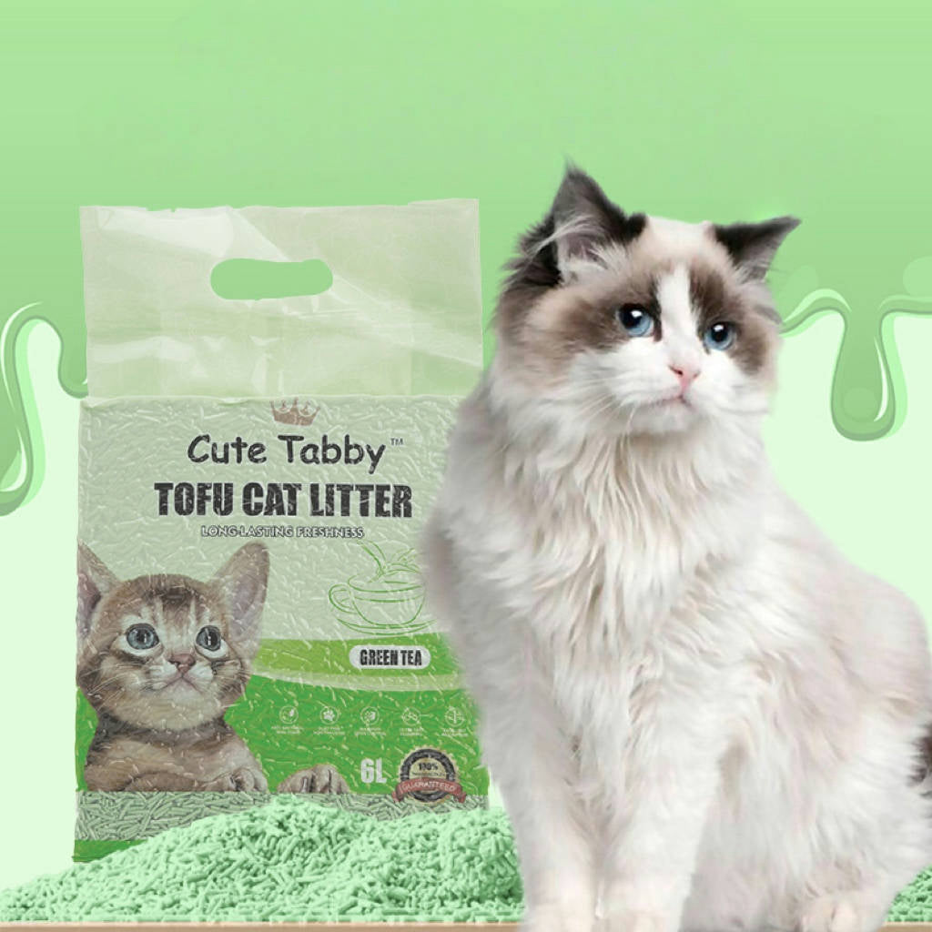 Umplutură Pentru Litieră Din Tofu "Cute Tabby" GREEN TEA ( Cu Aromă De Ceai Verde) 6L
