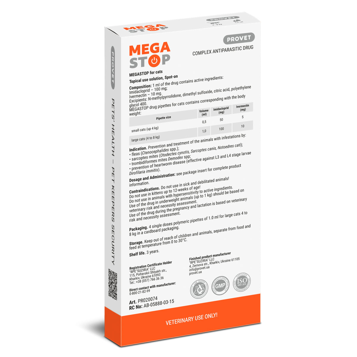 Megastop spot-on pentru pisici de 4 până la 8 kg, (4 pipete x 1,0 ml)