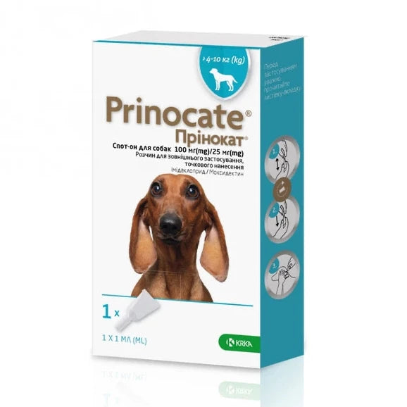 Soluție Prinocate Spot-On pentru câini de talie medie 100 mg/25 mg (4 kg - 10 kg) 1x1ml