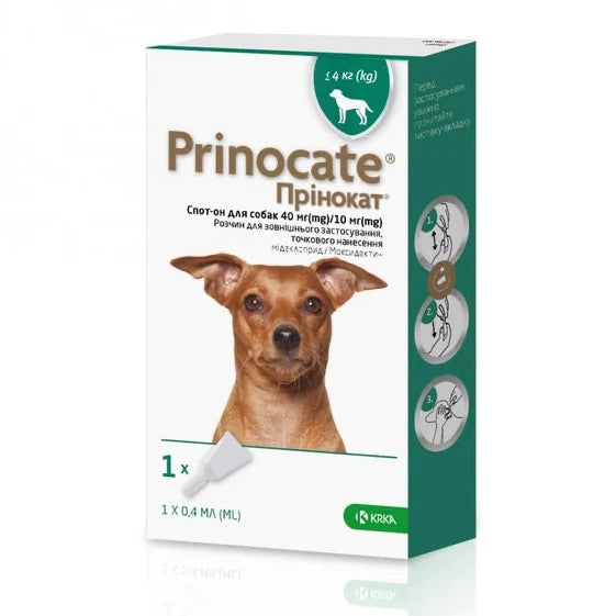 Soluție Prinocate Spot-On pentru câini de talie mică 40 mg/10 mg (până la 4 kg) 1x0,4ml