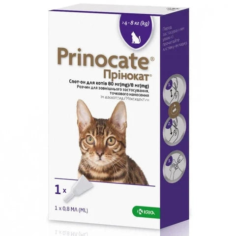 Soluție Prinocate Spot-On pentru pisici mari 80 mg/8 mg (4 kg - 8 kg) 1x0,8ml