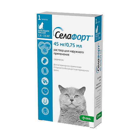 Selafort pentru pisici (2,6 - 7,5 kg) pipetă 0,75 ml / 45 mg 1 buc