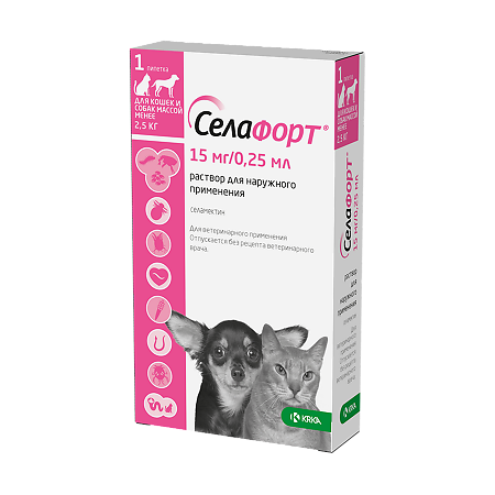 Selafort pentru pisici și câini (sub 2,5 kg) pipetă 0,25 ml/15 mg 1 buc