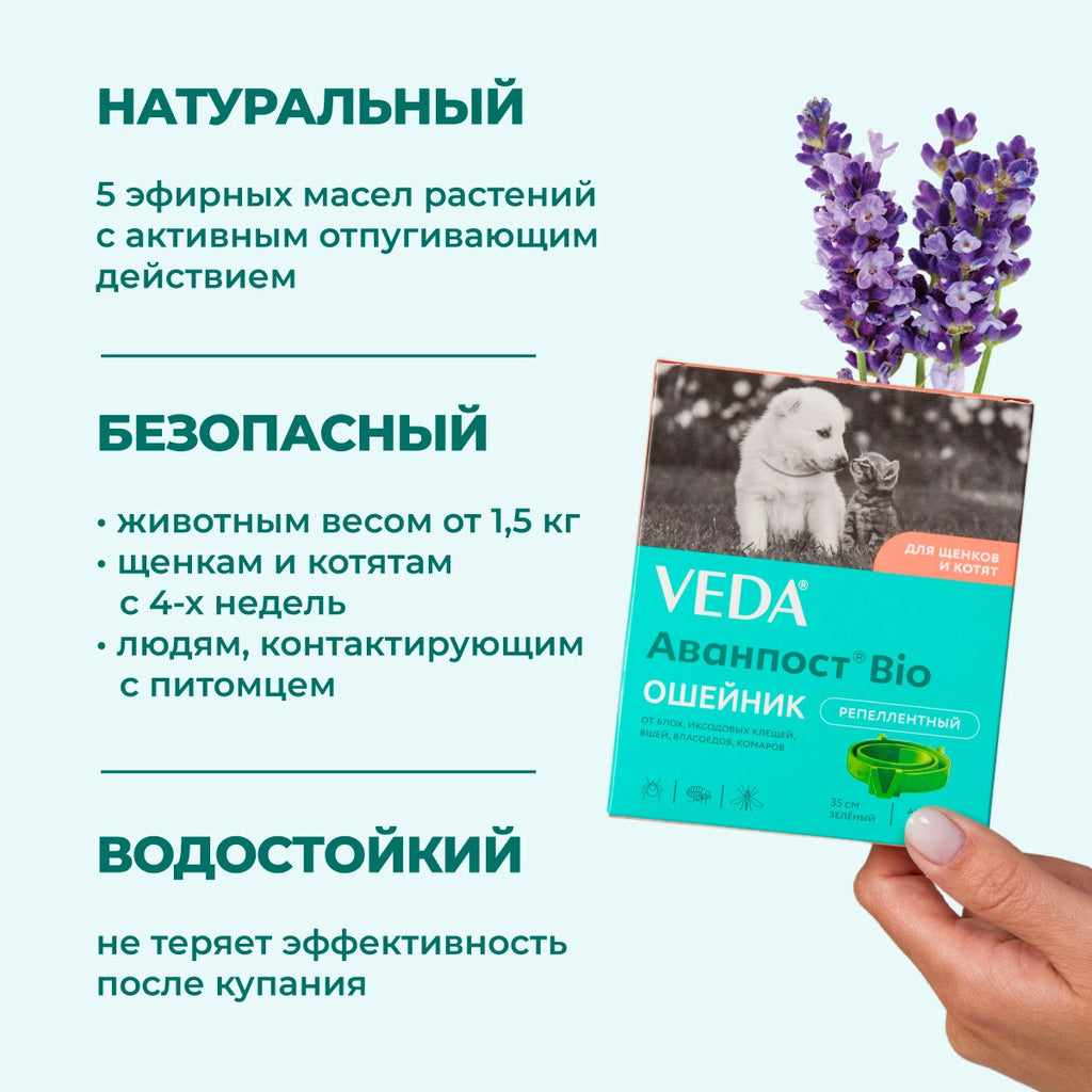 Zgardă repelentă Veda Avanpost Bio (împotriva puricilor și căpușelor) pentru căței și pisoi, 35 cm