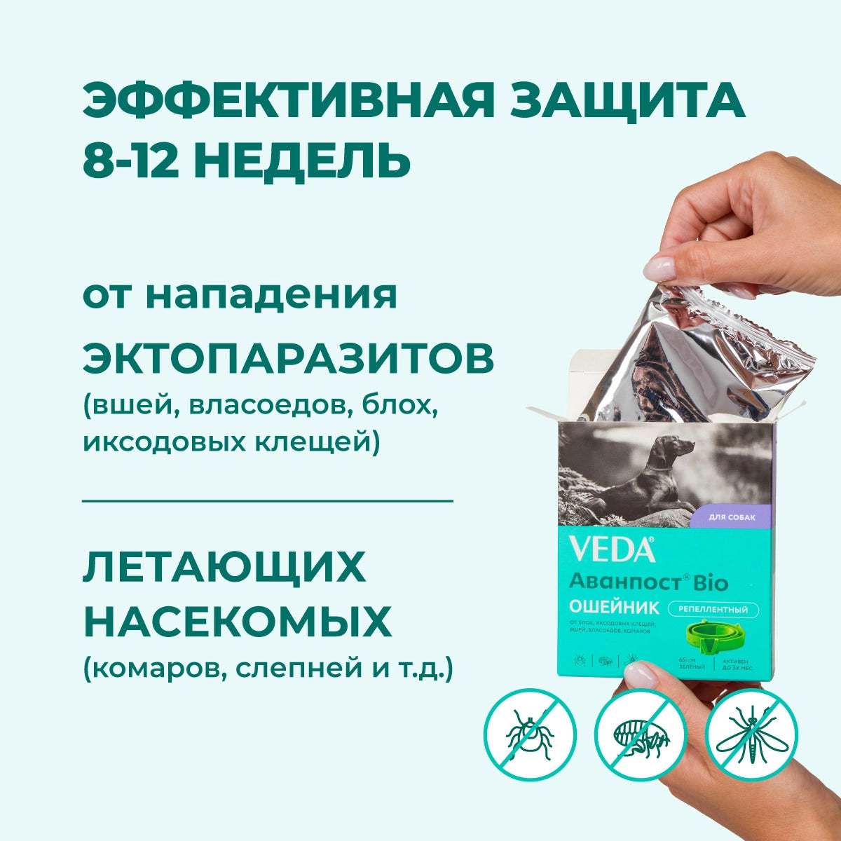 Zgardă repelentă pentru purici și căpușe Veda Avanpost Bio pentru câini, 65 cm