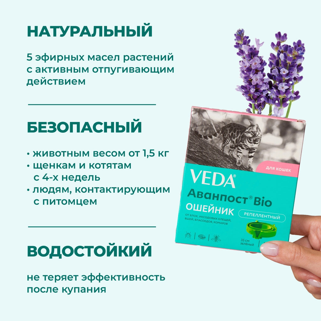 Zgardă repelentă Veda Avanpost Bio (împotriva puricilor și căpușelor) pentru pisici, 35 cm