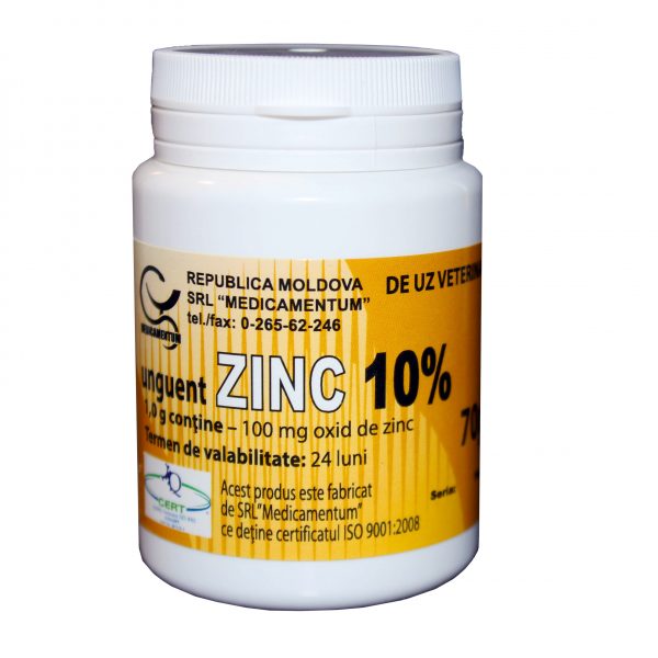 Unguent cu zinc 10% (tratamentul afecțiunilor pielii: răni umede, ulcere, evacuări, după castrarea animalelor)