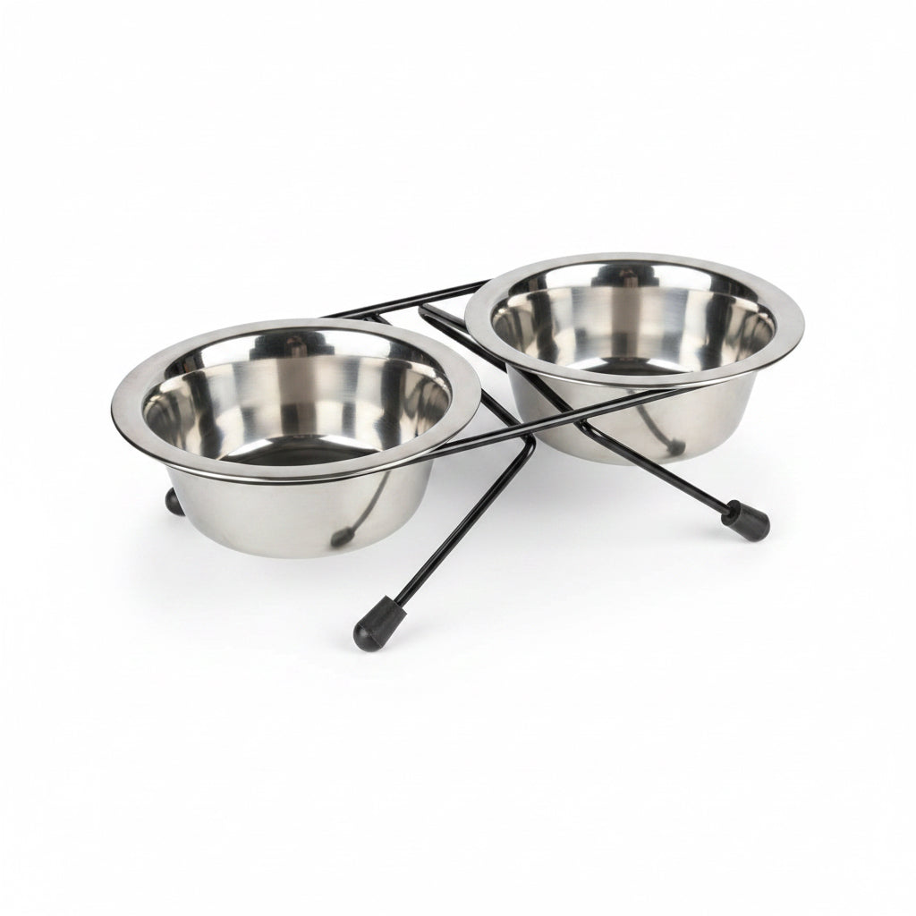 Suport dublu cu boluri din inox pentru animale de companie