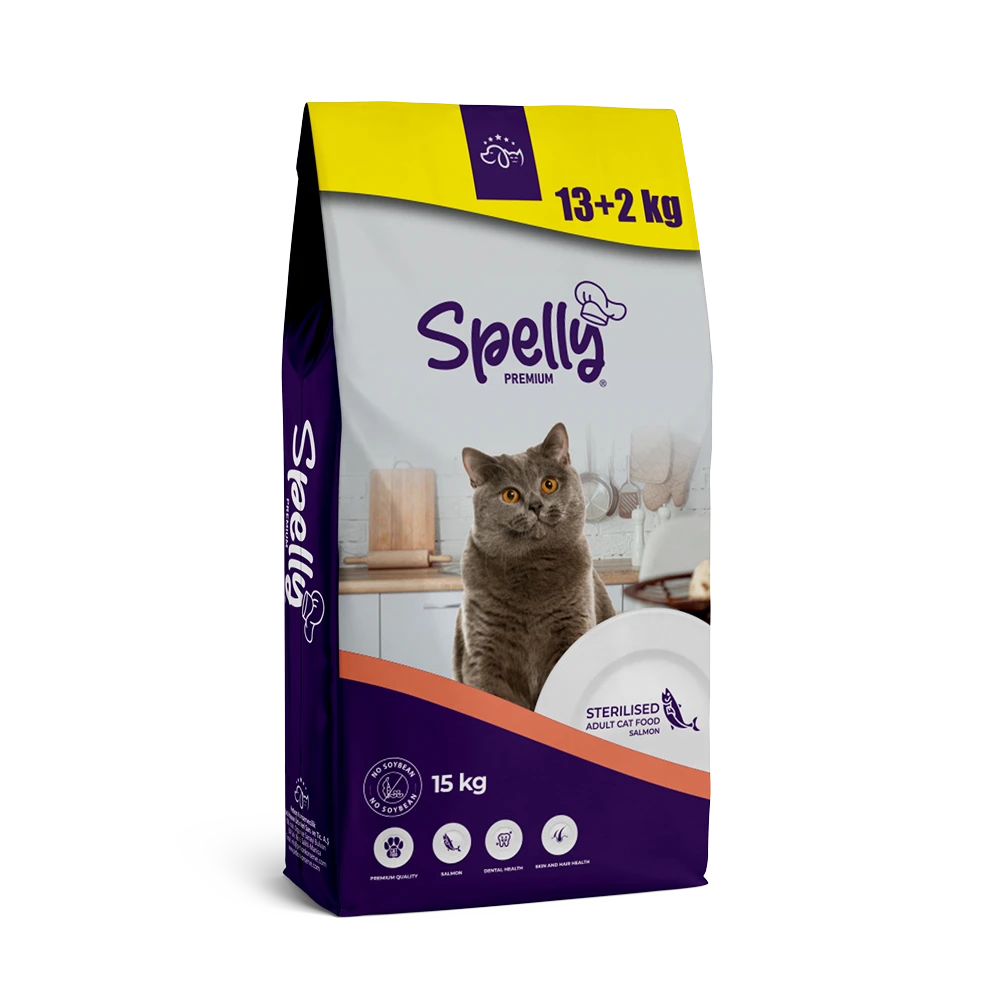 Spelly Adult Sterilised Salmon – Hrană uscată pentru pisici sterilizate/castrate, cu Somon 15 kg