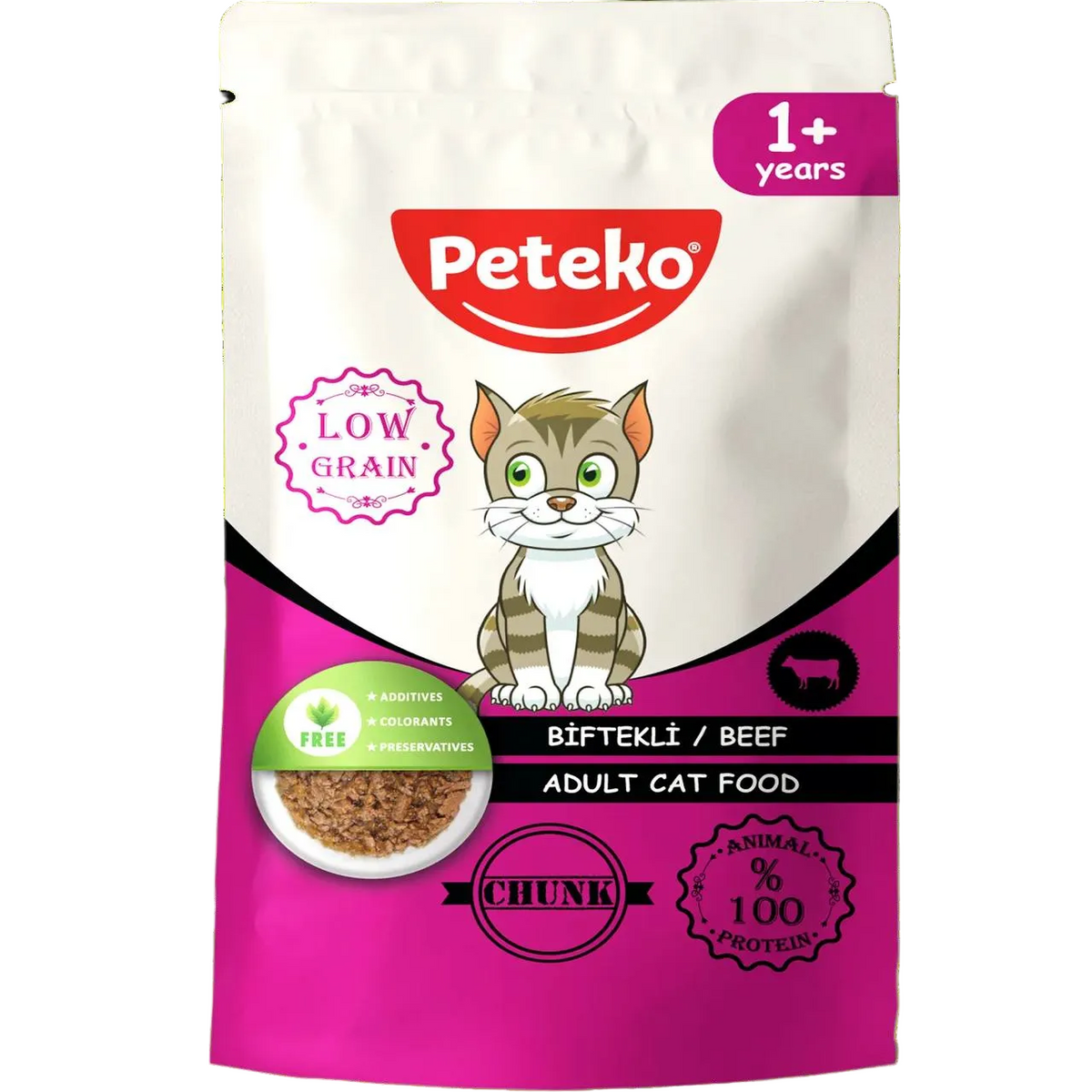 Hrană Peteko pentru pisici adulte Beef Chunk cu vită 85 g