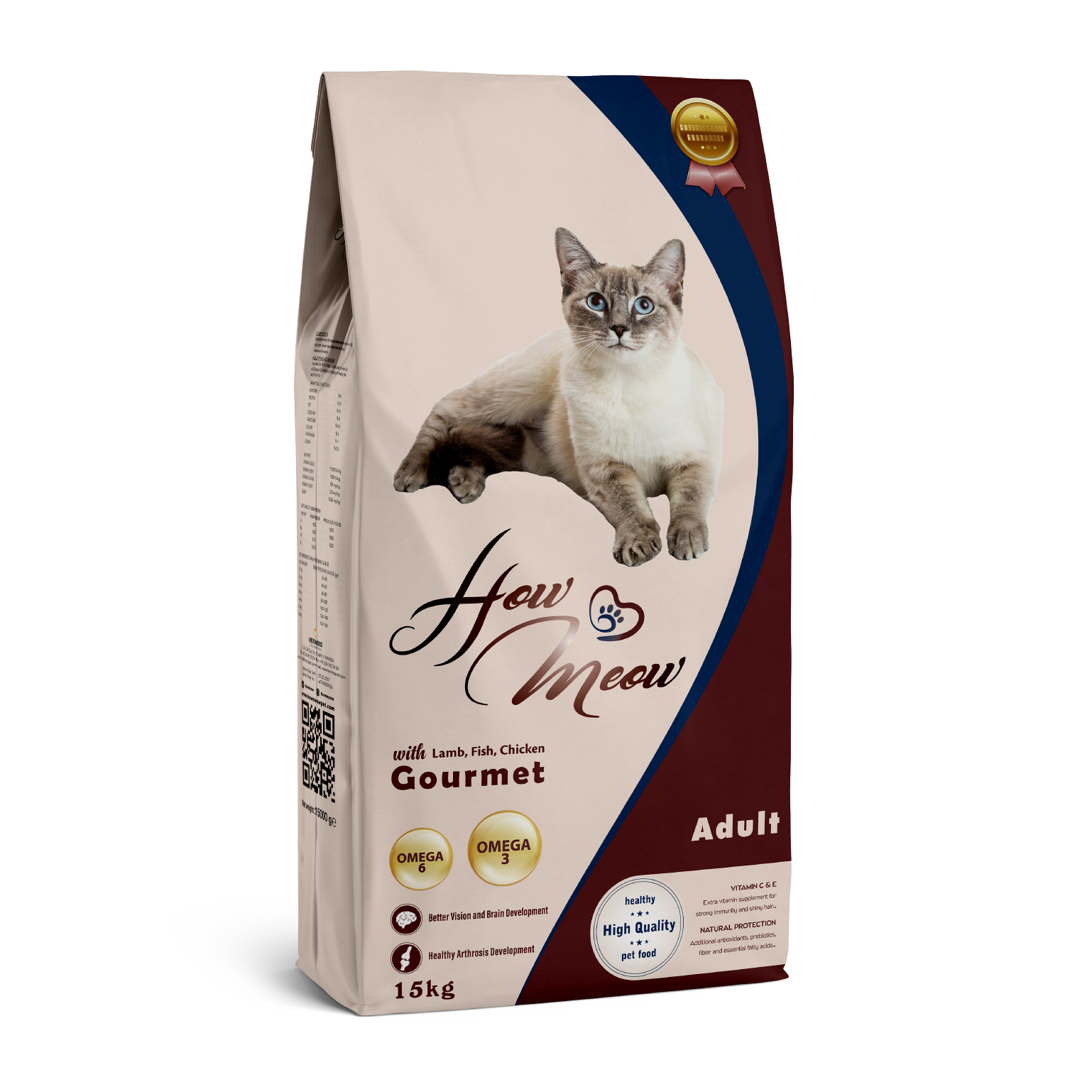 How Meow Adult Gourmet – Hrană uscată cu mix de proteine pentru pisici adulte 15 kg