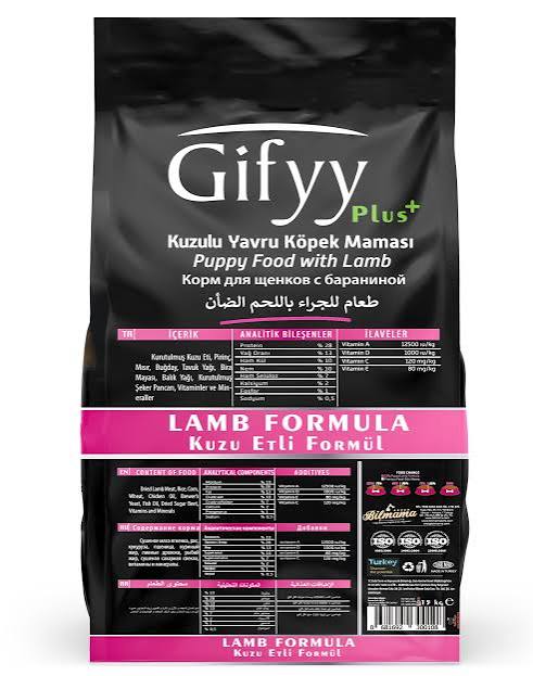 Gifyy Puppy Food Premium Lamb and Rice - Hrană uscată cu miel și orez pentru cățeluși,