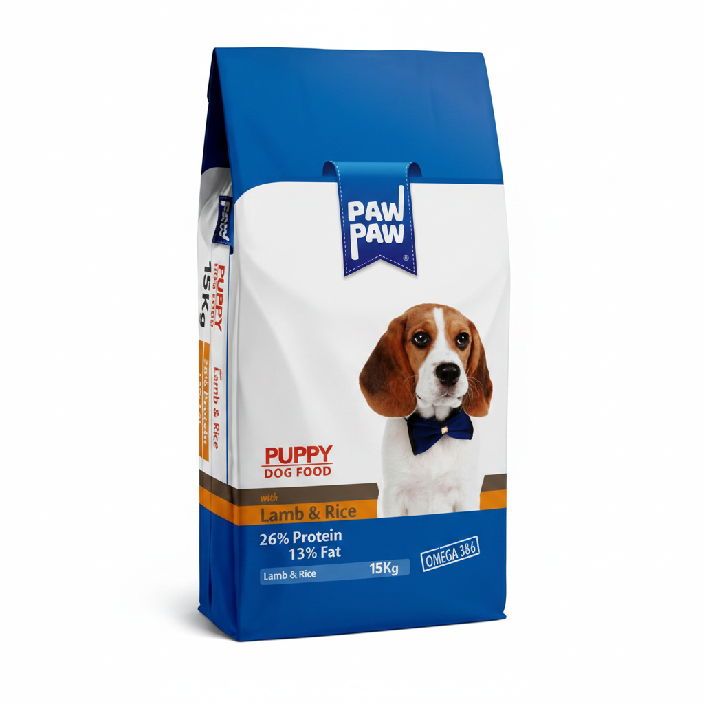 Pawpaw Hrana uscată Lamb and Rice Puppy Food, pentru Căţei cu Miel și Orez 15 kg