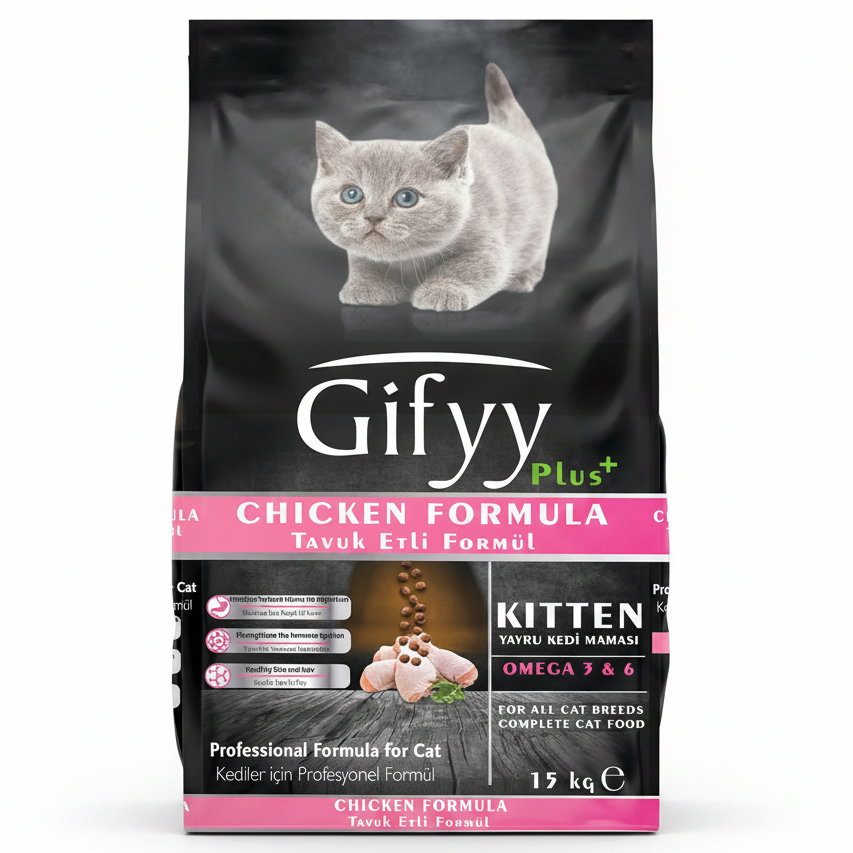 Gifyy Plus Kitten – Hrană uscată pentru pisoi, cu Pui 15 kg