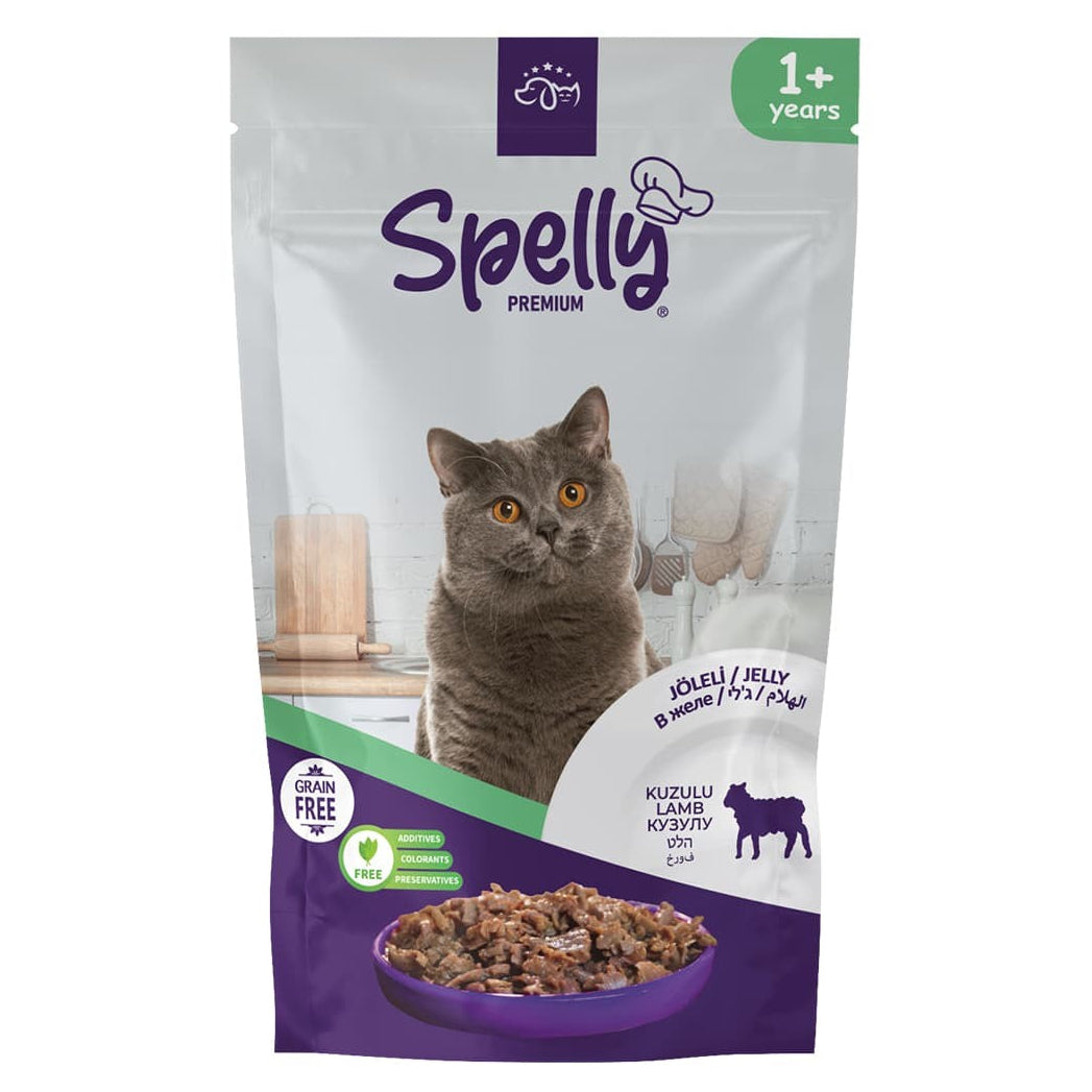Spelly Premium Jelly Grain Free 85gr pentru pisici adulte cu miel